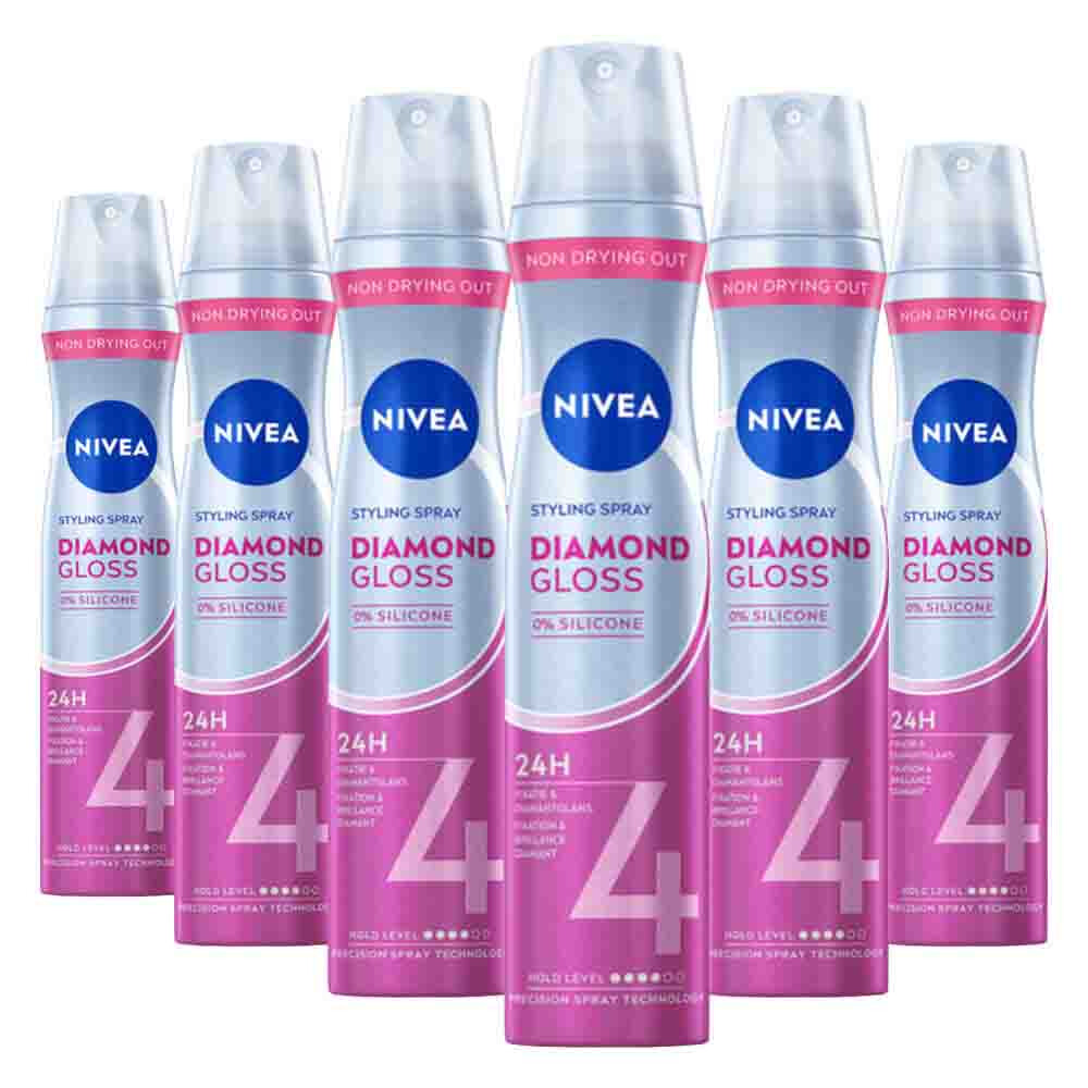 6x NIVEA Styling Spray Hold 4 Diamond Gloss Care 250 ml