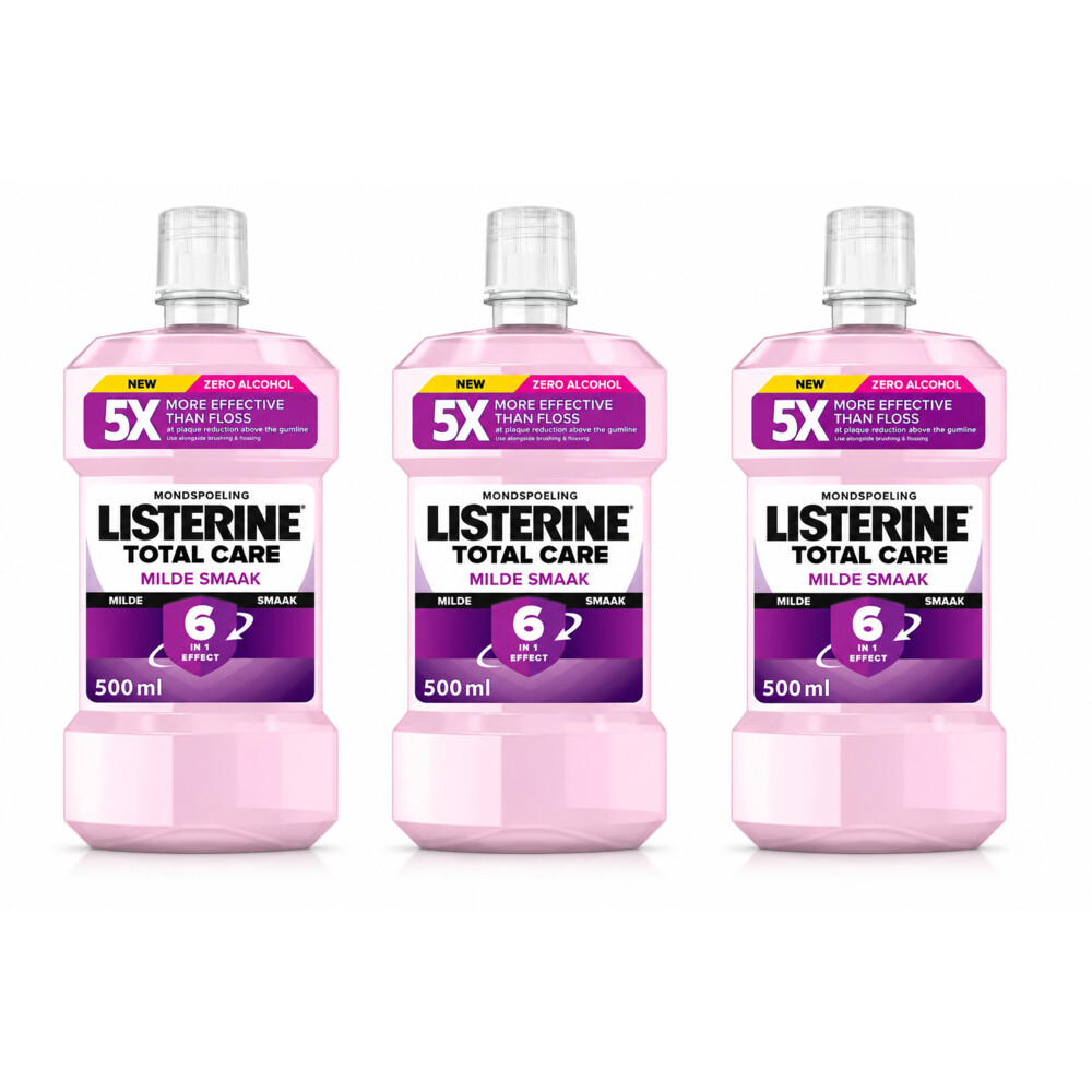 3x Listerine Mondwater Total Care Extra Mild Alcoholvrij 500 ml