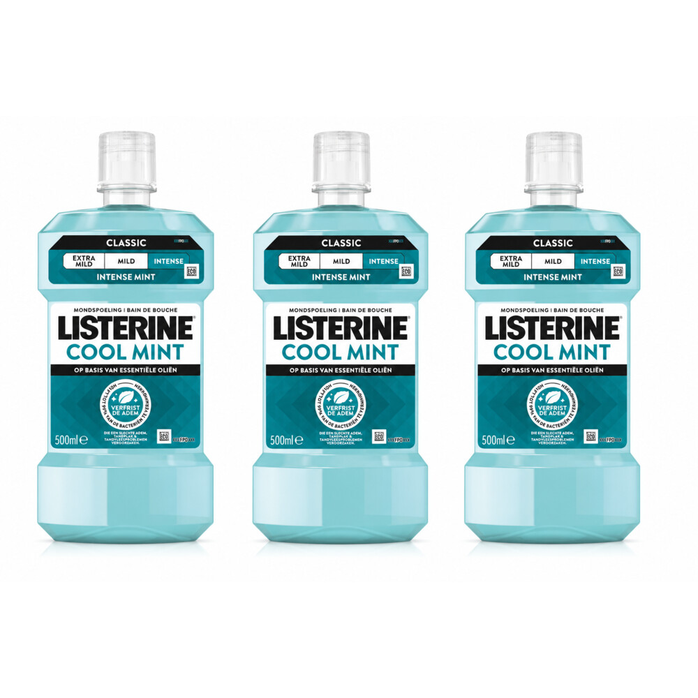 3x Listerine Mondwater Coolmint Intense 500 ml