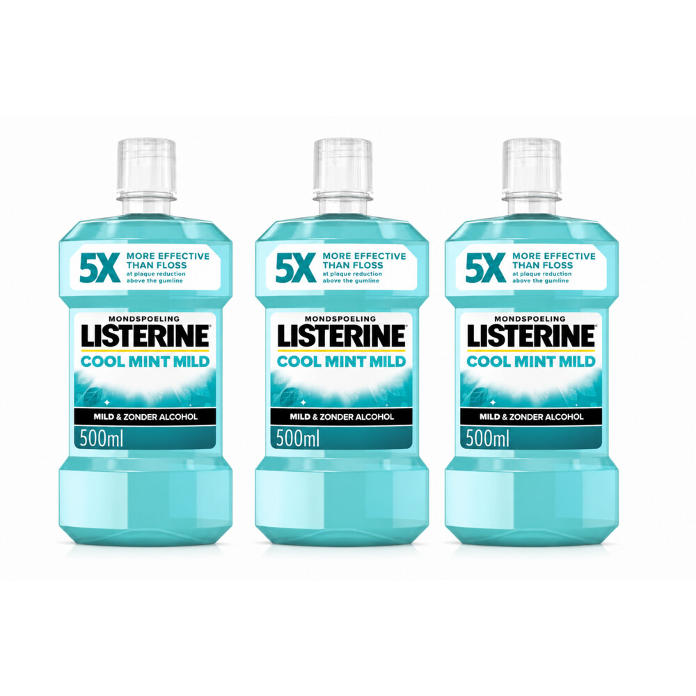 3x Listerine Mondwater Coolmint Extra Mild Alcoholvrij 500 ml
