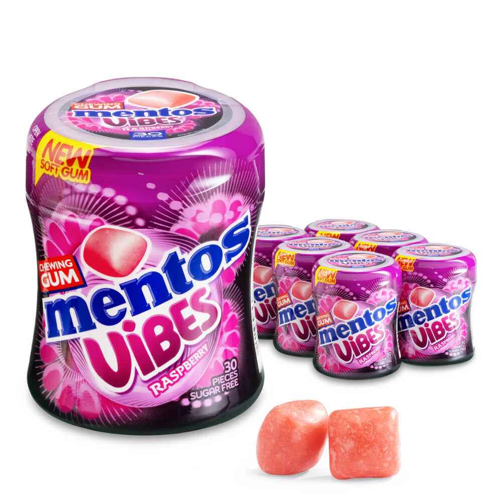 Mentos Kauwgom Vibes Raspberry Suikervrij 6 x 30 stuks