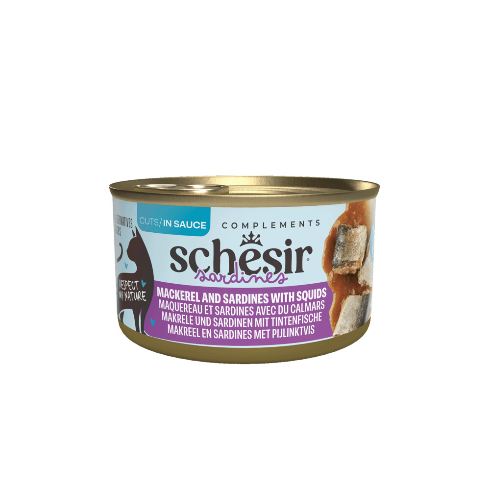 12x Schesir Complements Kat Blik Saus Makreel & Sardines met Pijlinktvis 70 gr