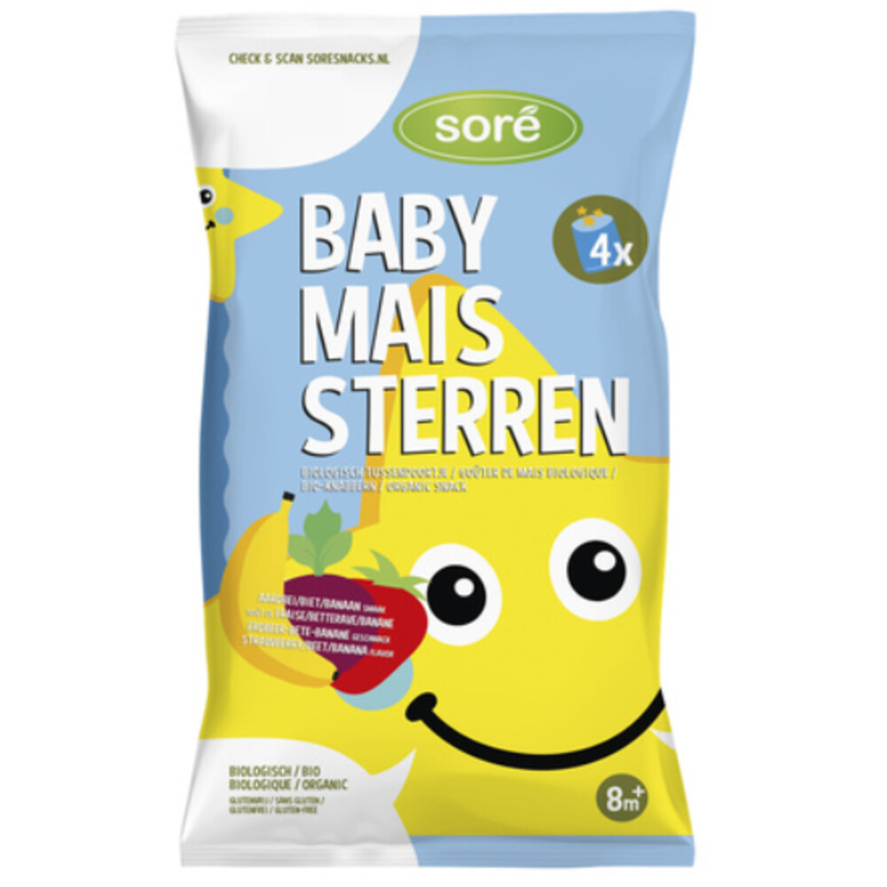 Sore Baby Maissterren Multipack Aardbei/ Biet/ Banaan 4x15 gr