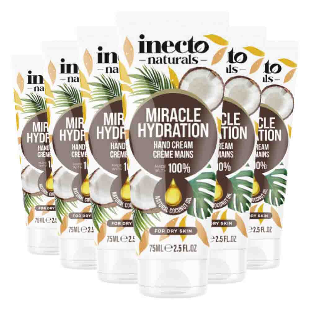 6x Inecto Naturals Ultra Hydration Coconut Hand & Nail Cream 75 ml