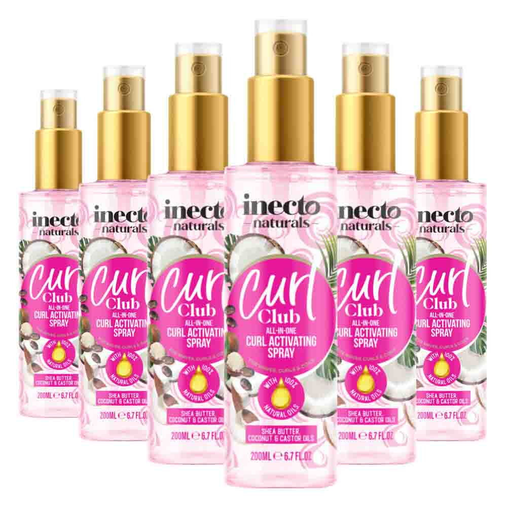 6x Inecto Curl Club Activating Spray Shea Butter Coconut Castor Oil 200 ml
