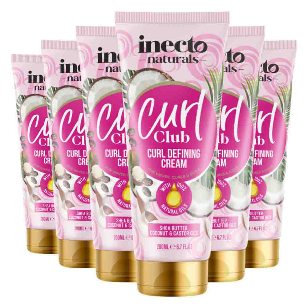 6x Inecto Curl Club Defining Cream Shea Butter Coconut Castor Oil 200 ml