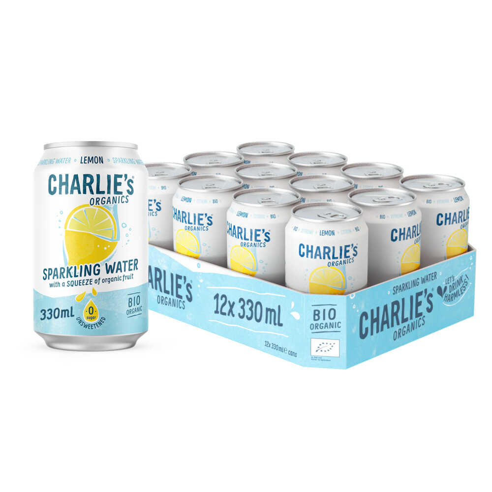 Charlie's Organics Sparkling Water Lemon 12 x 330 ml