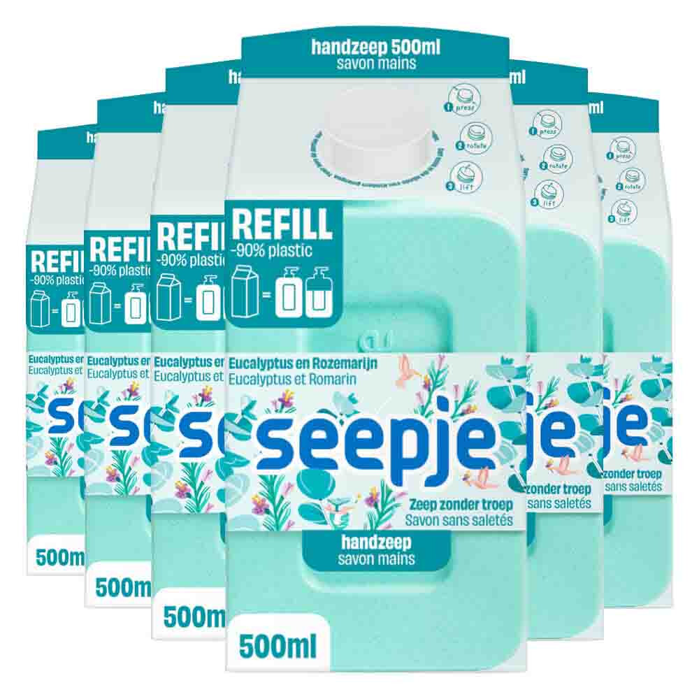 6x Seepje Handzeep Refill Pak Eucalyptus met Rozemarijn 500 ml