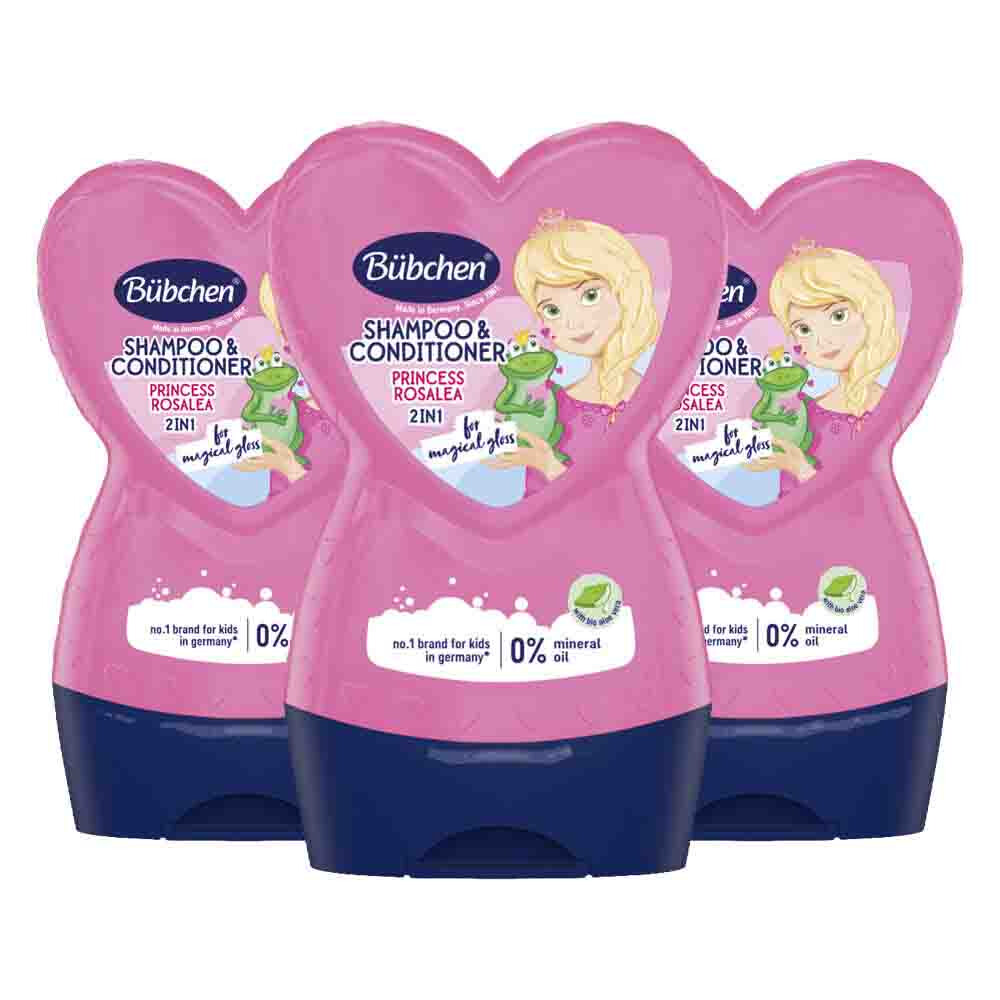 3x Bübchen 2in1 Shampoo & Conditioner Princess Rosalea 230 ml