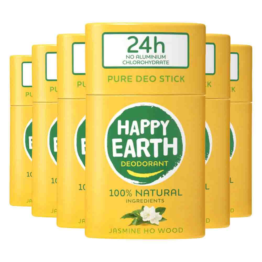 6x Happy Earth 100% Natuurlijke Deodorant Stick Jasmine Ho Wood 40 gr