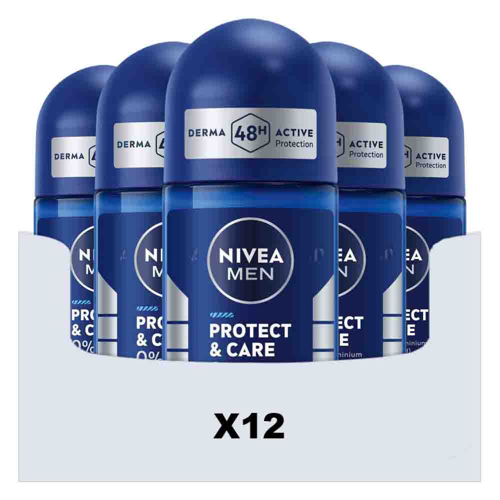 12x NIVEA Deodorant Roller For Men Protect & Care 50 ml