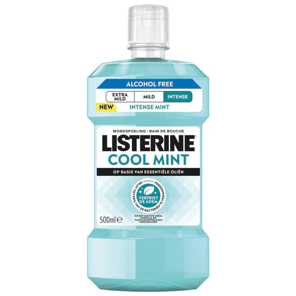 1+1 gratis: Listerine Mondwater Coolmint Intense Mint Alcoholvrij 500 ml