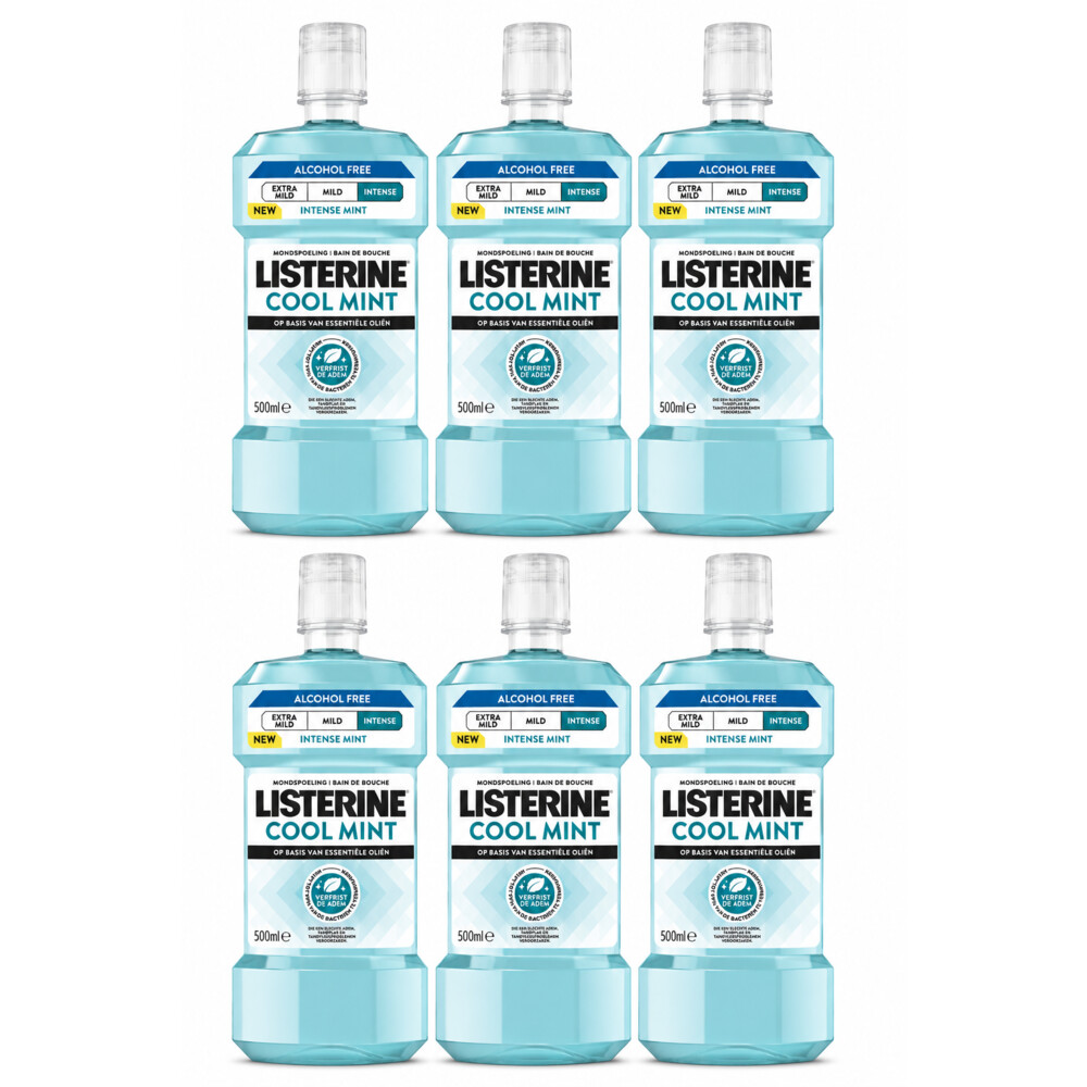 6x Listerine Mondwater Coolmint Intense Mint Alcoholvrij 500 ml