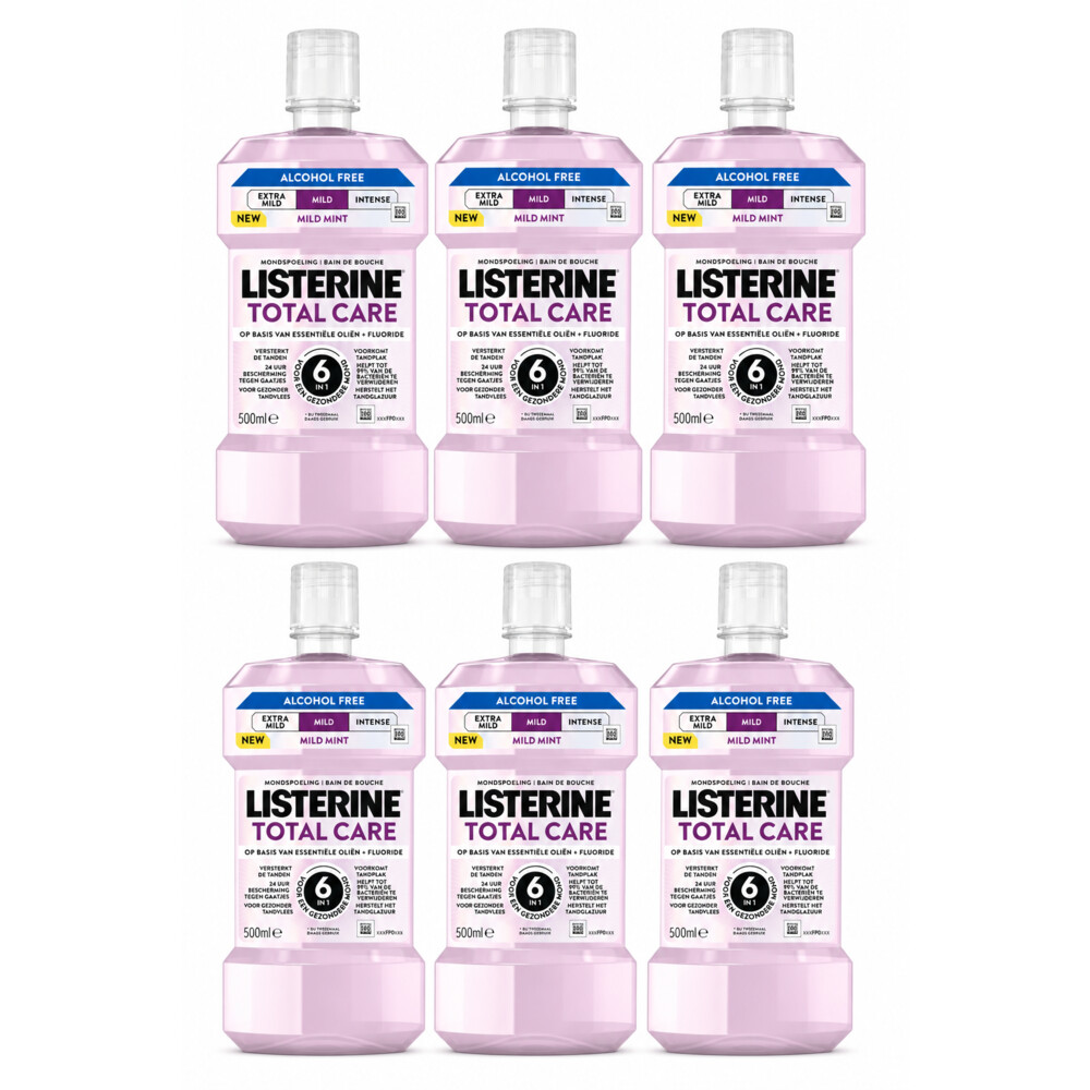 6x Listerine Mondwater Total Care Mild Mint Alcoholvrij 500 ml