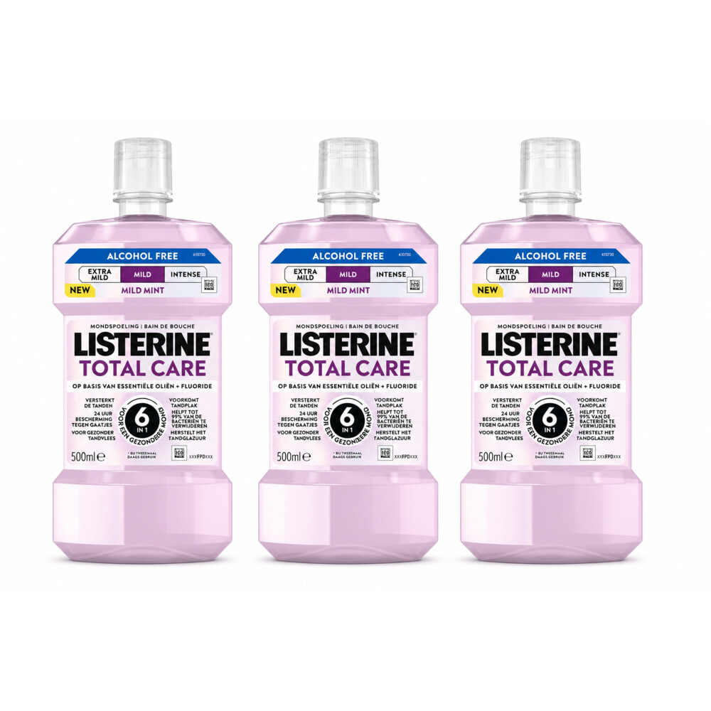 3x Listerine Mondwater Total Care Mild Mint Alcoholvrij 500 ml