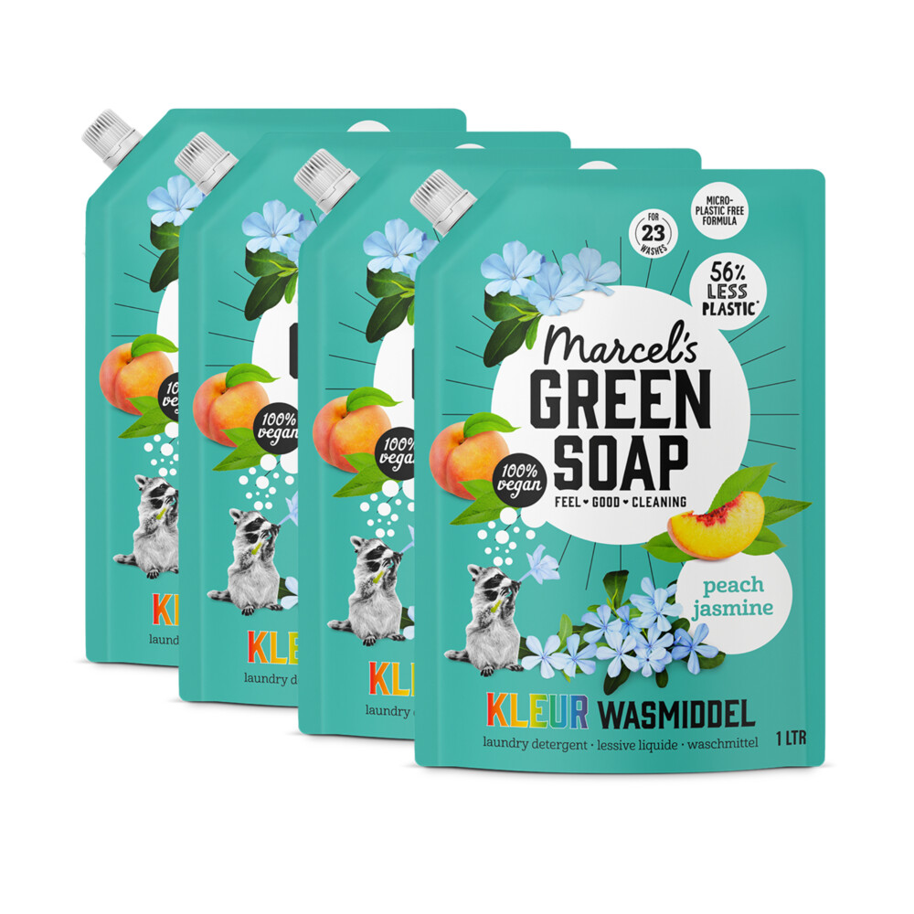 Marcel's Green Soap Wasmiddel Navulling Voordeelbox Kleur Perzik & Jasmijn 4 x 1000 ml