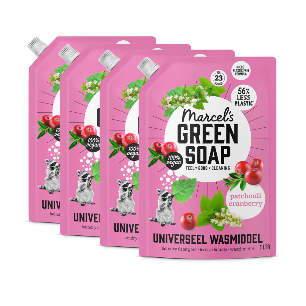 Marcel's Green Soap Wasmiddel Navulling Voordeelbox Universeel Patchouli & Cranberry 4 x 1000 ml