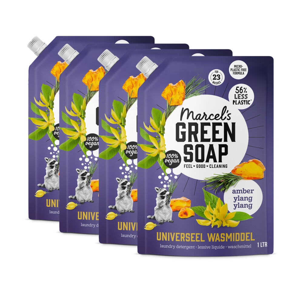 Marcel's Green Soap Wasmiddel Navulling Voordeelbox Amber & Ylang Ylang 4 x 1000 ml