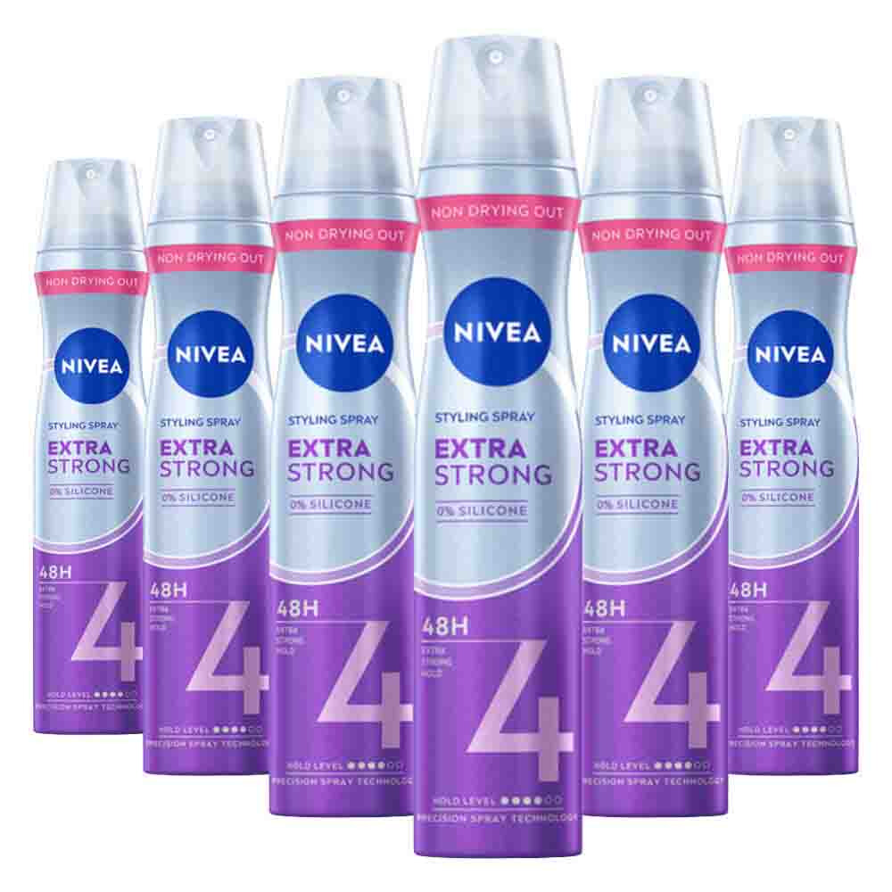 6x NIVEA Styling Spray Hold 4 Extra Strong 250 ml