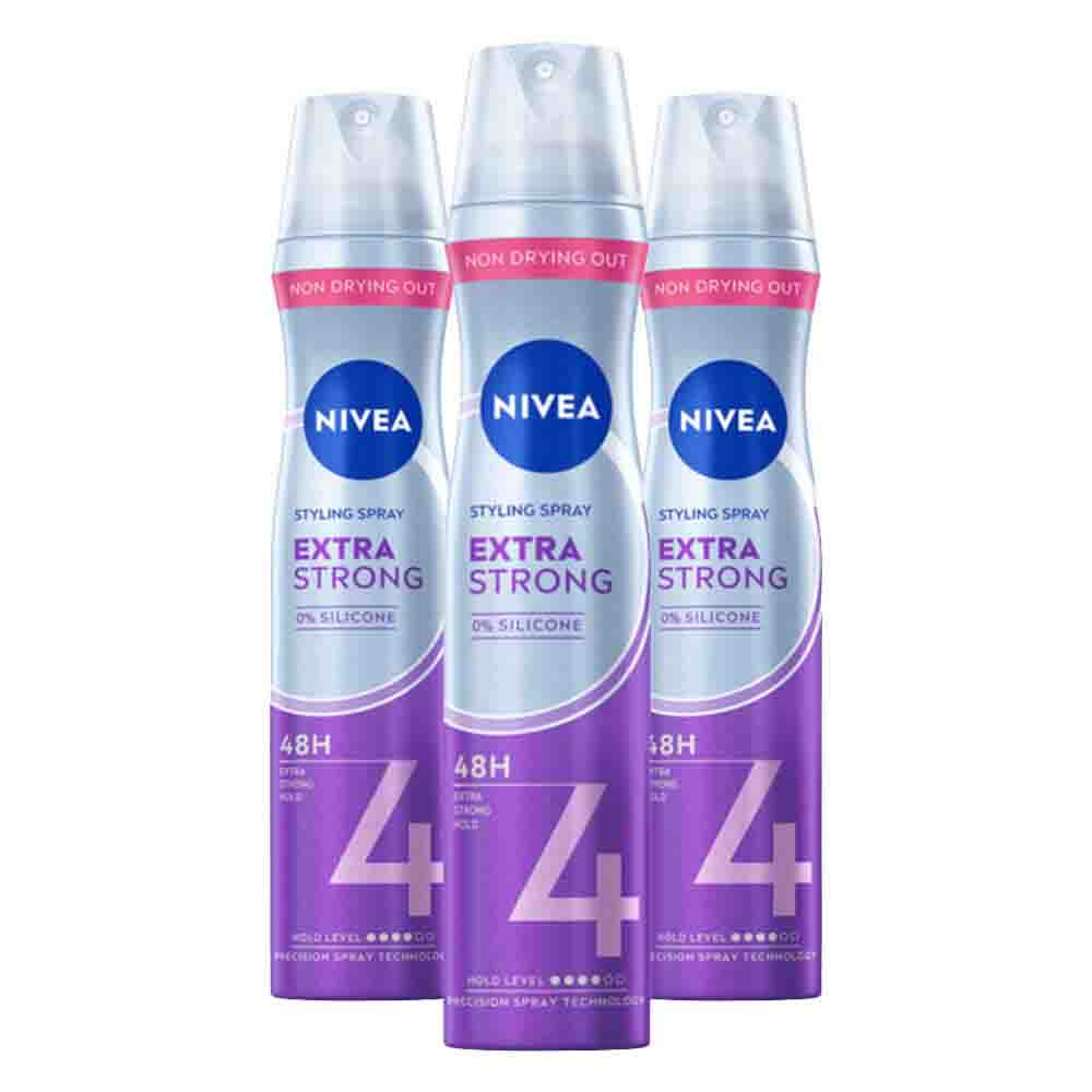 3x NIVEA Styling Spray Hold 4 Extra Strong 250 ml