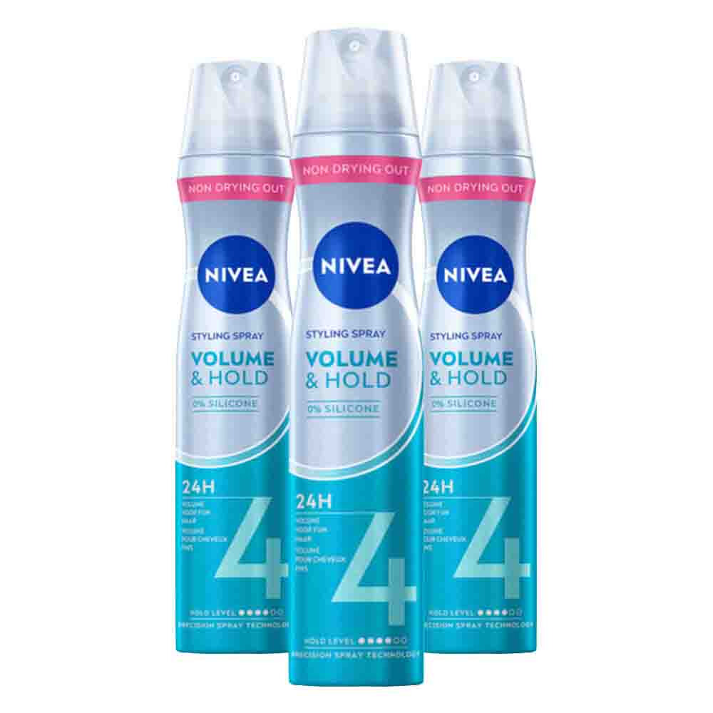 3x NIVEA Styling Spray Hold 4 Volume Care 250 ml