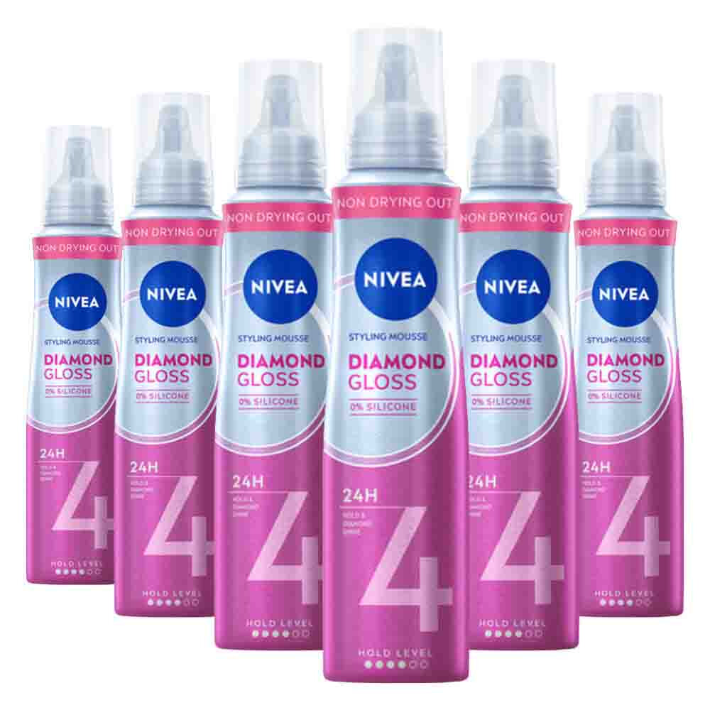 6x NIVEA Styling Mousse Hold 4 Diamond Gloss Care 150 ml