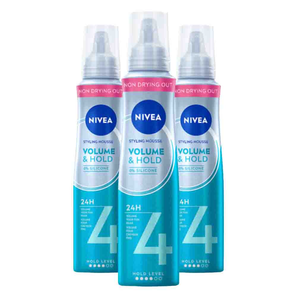 3x NIVEA Styling Mousse Hold 4 Volume Care 150 ml