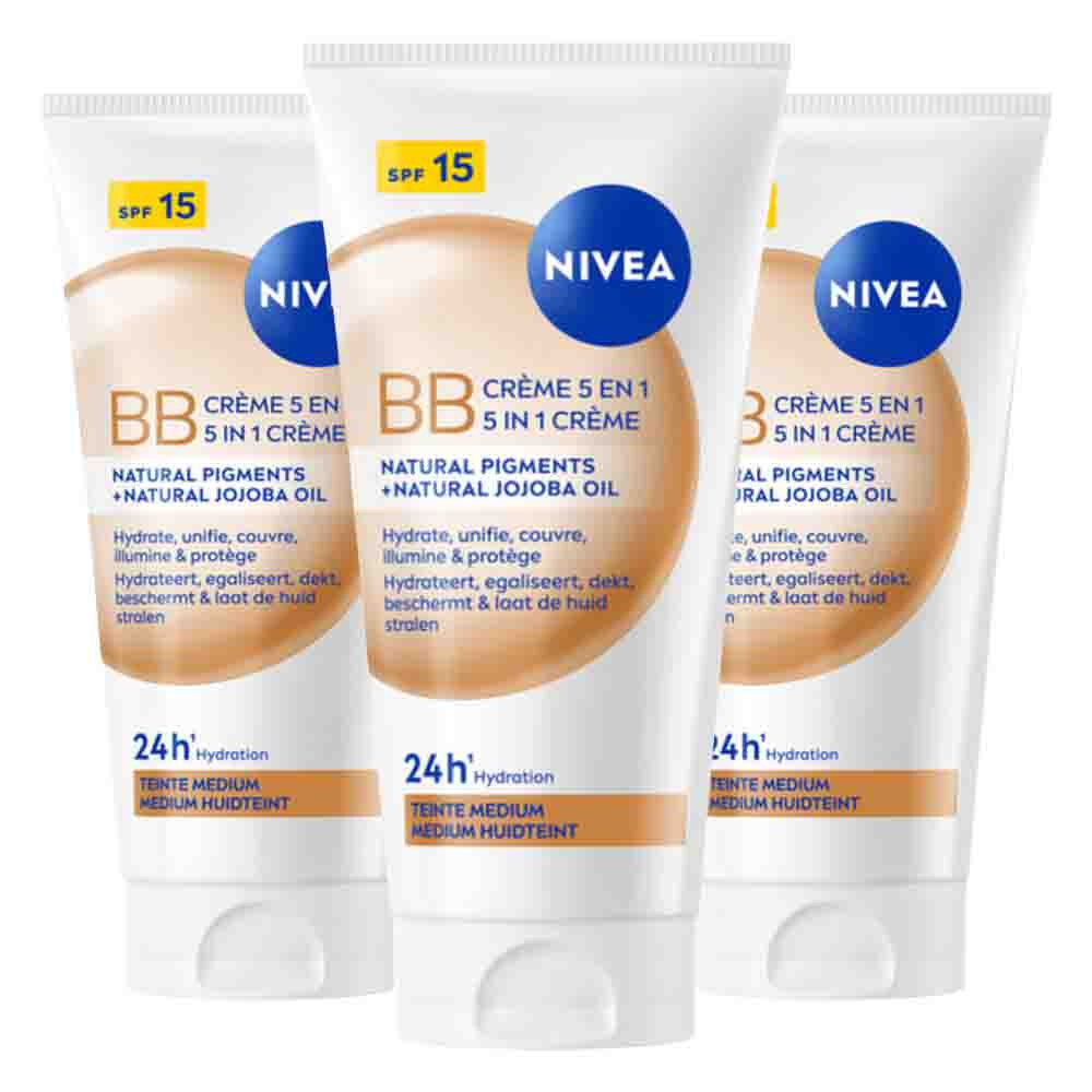 3x NIVEA BB Crème SPF15 5-In-1 Medium Huidtint 50 ml