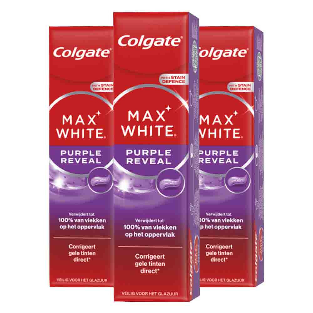 3x Colgate Tandpasta Max White Purple Reveal 75 ml