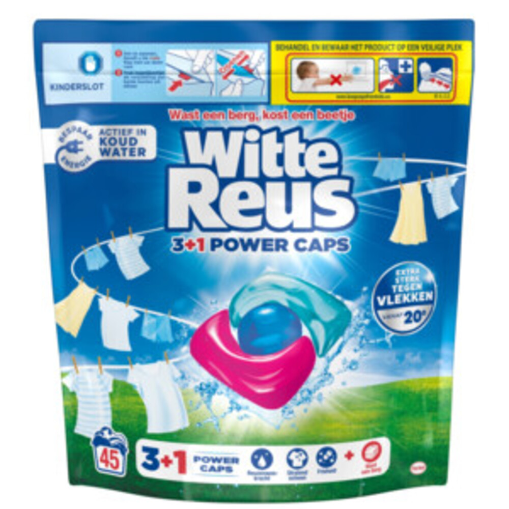4x Witte Reus Wasmiddelcapsules Power Caps Wit En Lichtgekleurd 45 Stuks