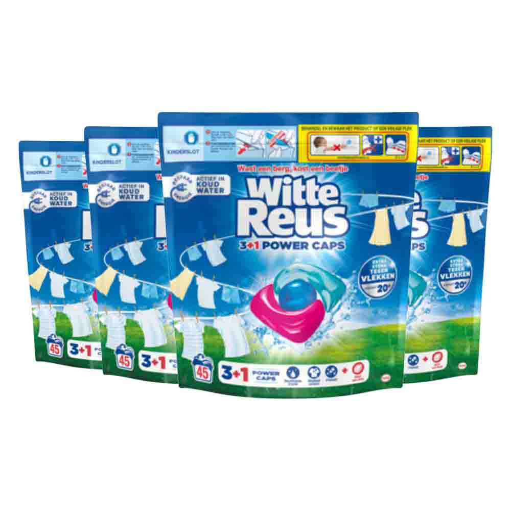 4x Witte Reus Wasmiddelcapsules 3+1 Power Caps Wit en lichtgekleurd 45 stuks