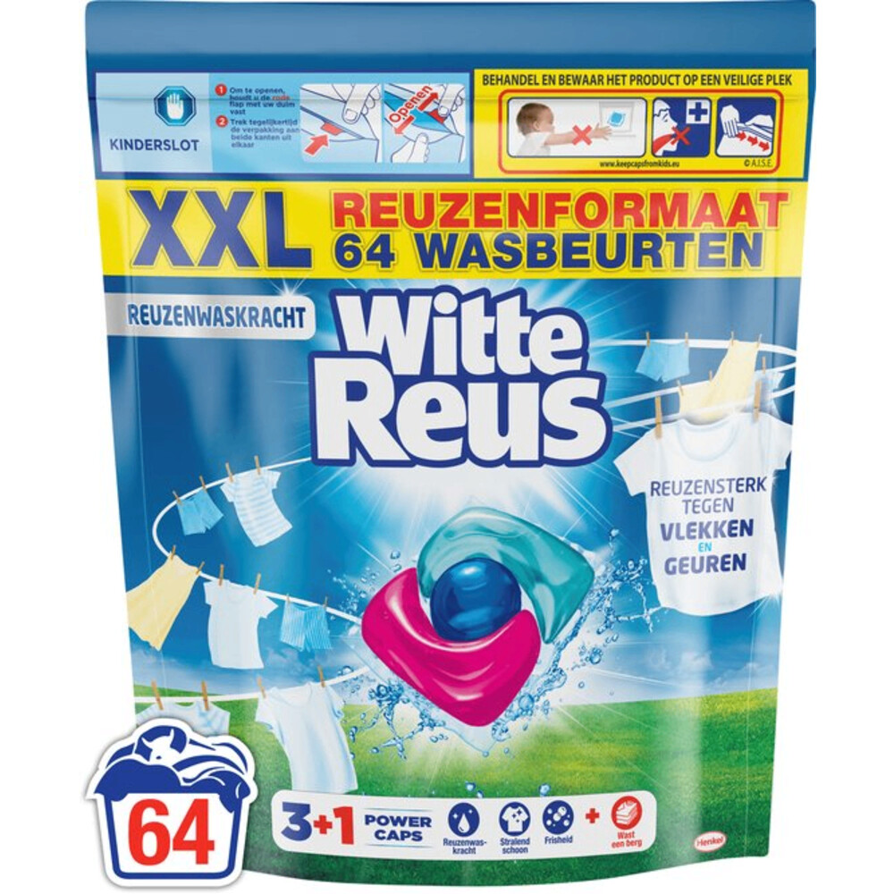 Witte Reus Wasmiddelcapsules Power Caps Wit En Lichtgekleurd 64 Stuks