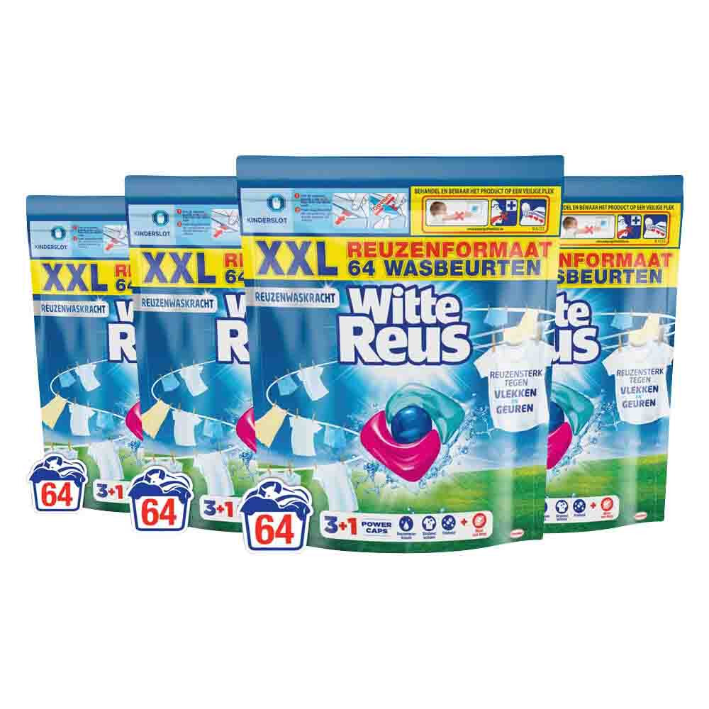 4x Witte Reus Wasmiddelcapsules 3+1 Power Caps Wit en lichtgekleurd 64 stuks