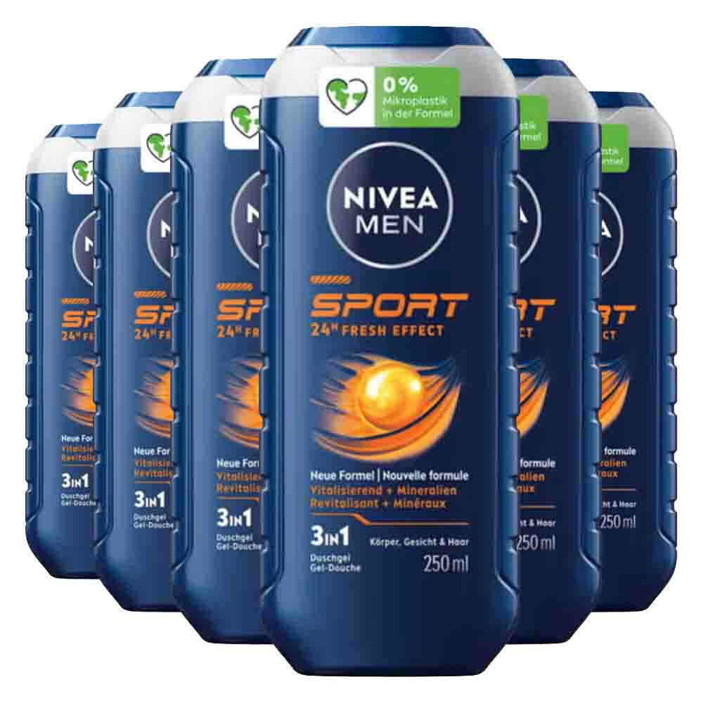 6x NIVEA Men Shampoo & Douchegel 3in1 Sport 250 ml