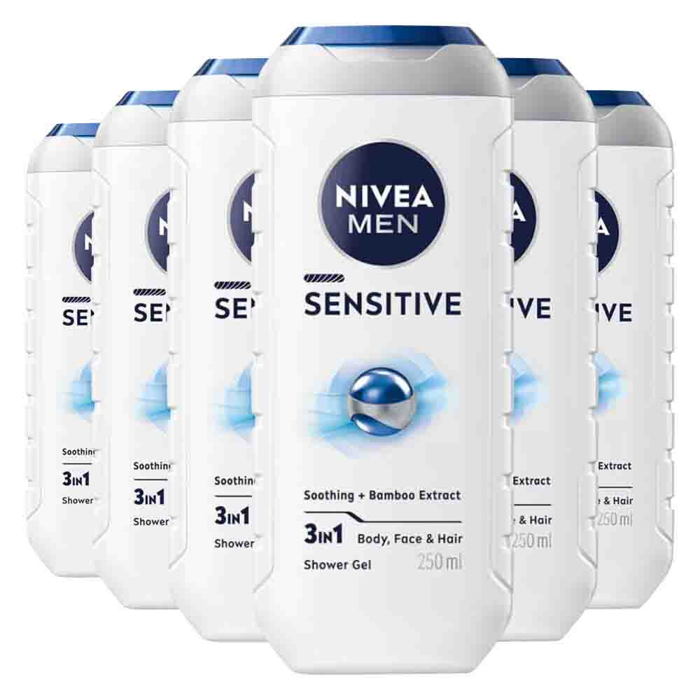 6x NIVEA Men Shampoo & Douchegel 3in1 Sensitive 250 ml