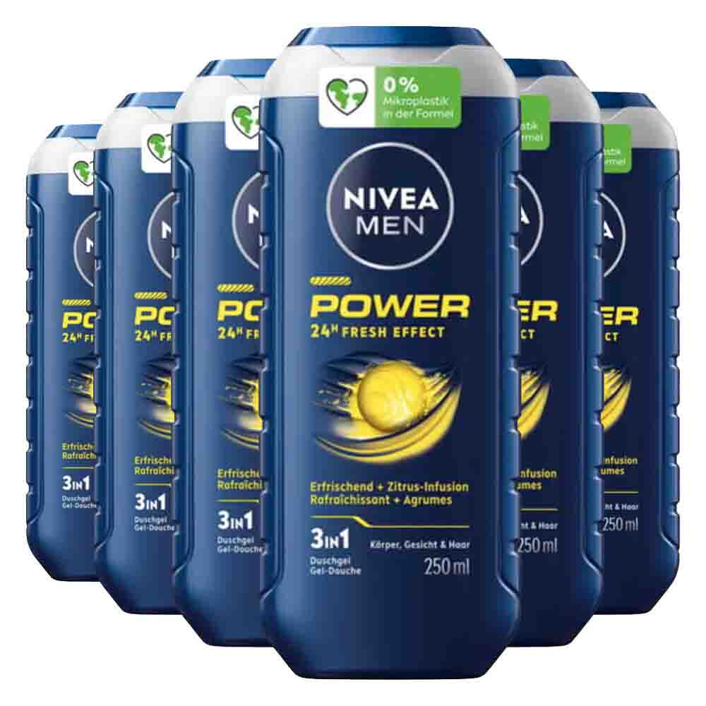 6x NIVEA Men Shampoo & Douchegel 3in1 Power 250 ml