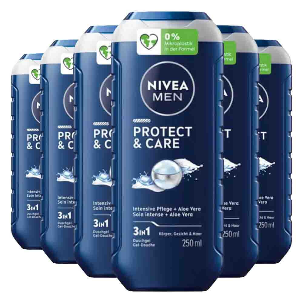 6x NIVEA Men Shampoo & Douchegel 3in1 Protect & Care 250 ml
