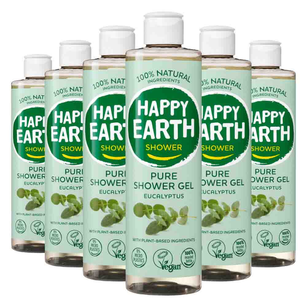 6x Happy Earth 100% Natuurlijke Douchegel Eucalyptus 300 ml
