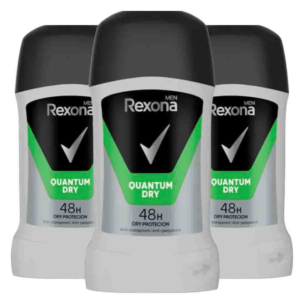 3x Rexona Deodorant Stick For Men Quantum Dry 48H 50 ml