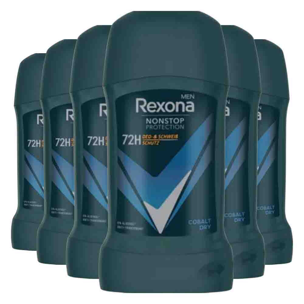 6x Rexona Deodorant Stick For Men Non Stop Protection Cobalt Dry 72H 50 ml