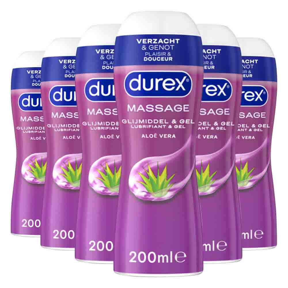 6x Durex 2-In-1 Massageolie en Glijmiddel Aloë Vera 200 ml