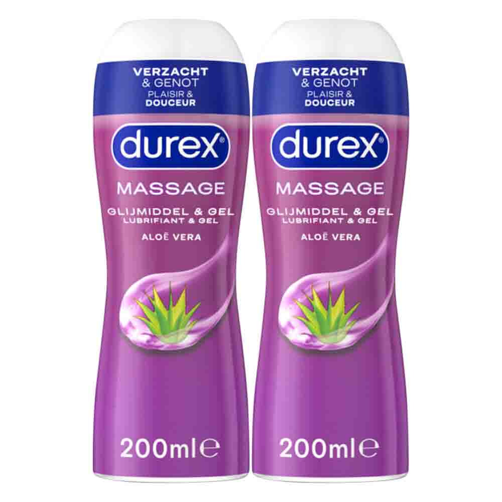 2x Durex 2-In-1 Massageolie en Glijmiddel Aloë Vera 200 ml