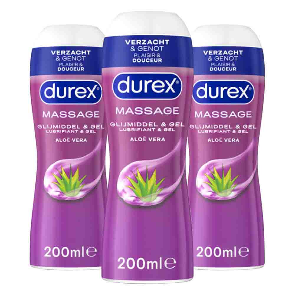 3x Durex 2-In-1 Massageolie en Glijmiddel Aloë Vera 200 ml
