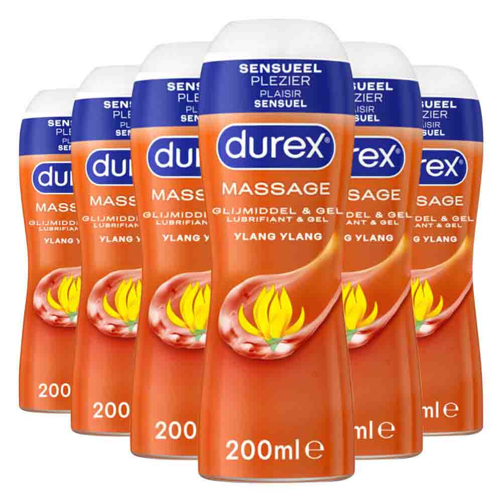6x Durex 2-In-1 Massageolie en Glijmiddel Ylang Ylang 200 ml