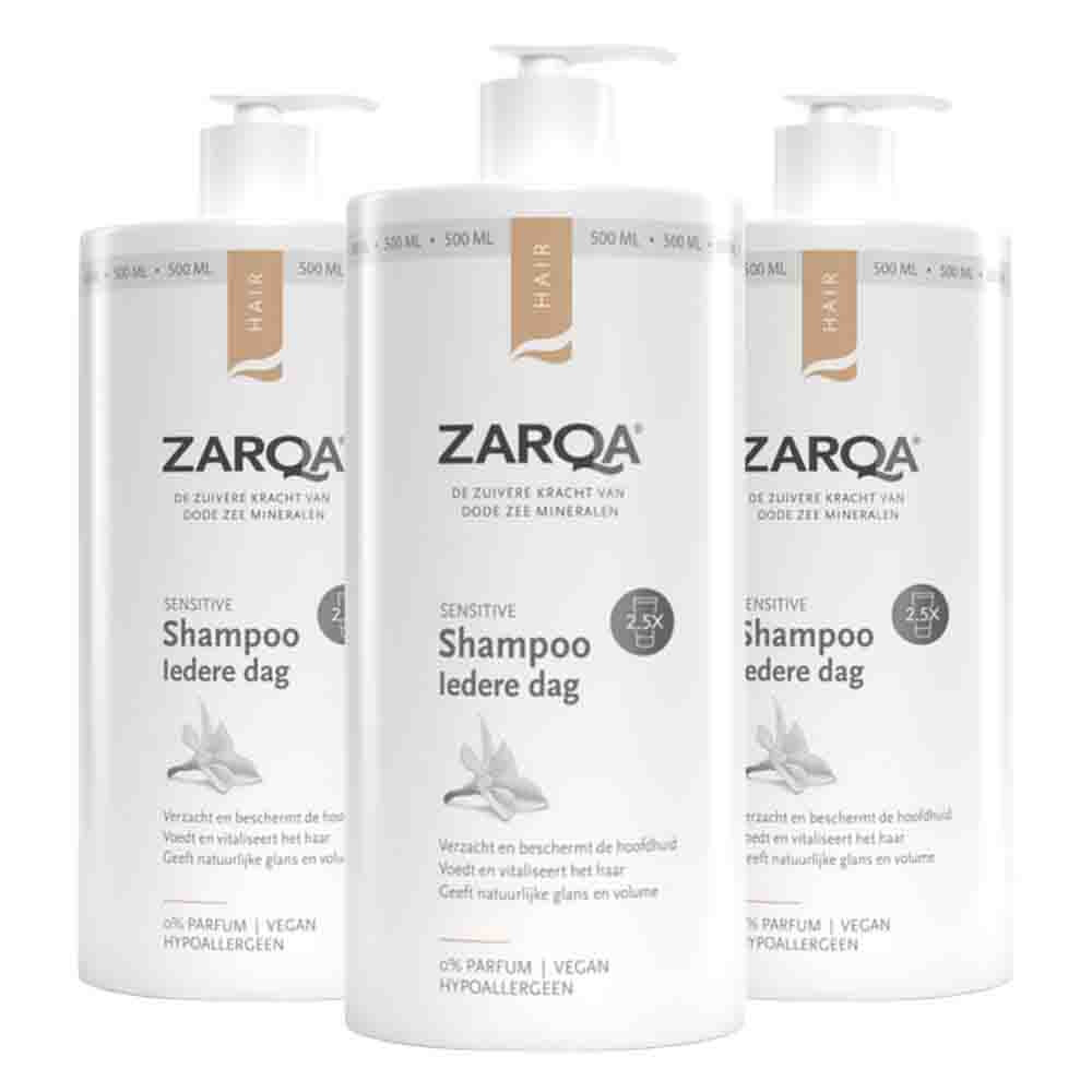 3x Zarqa Sensitive Shampoo Iedere Dag 500 ml