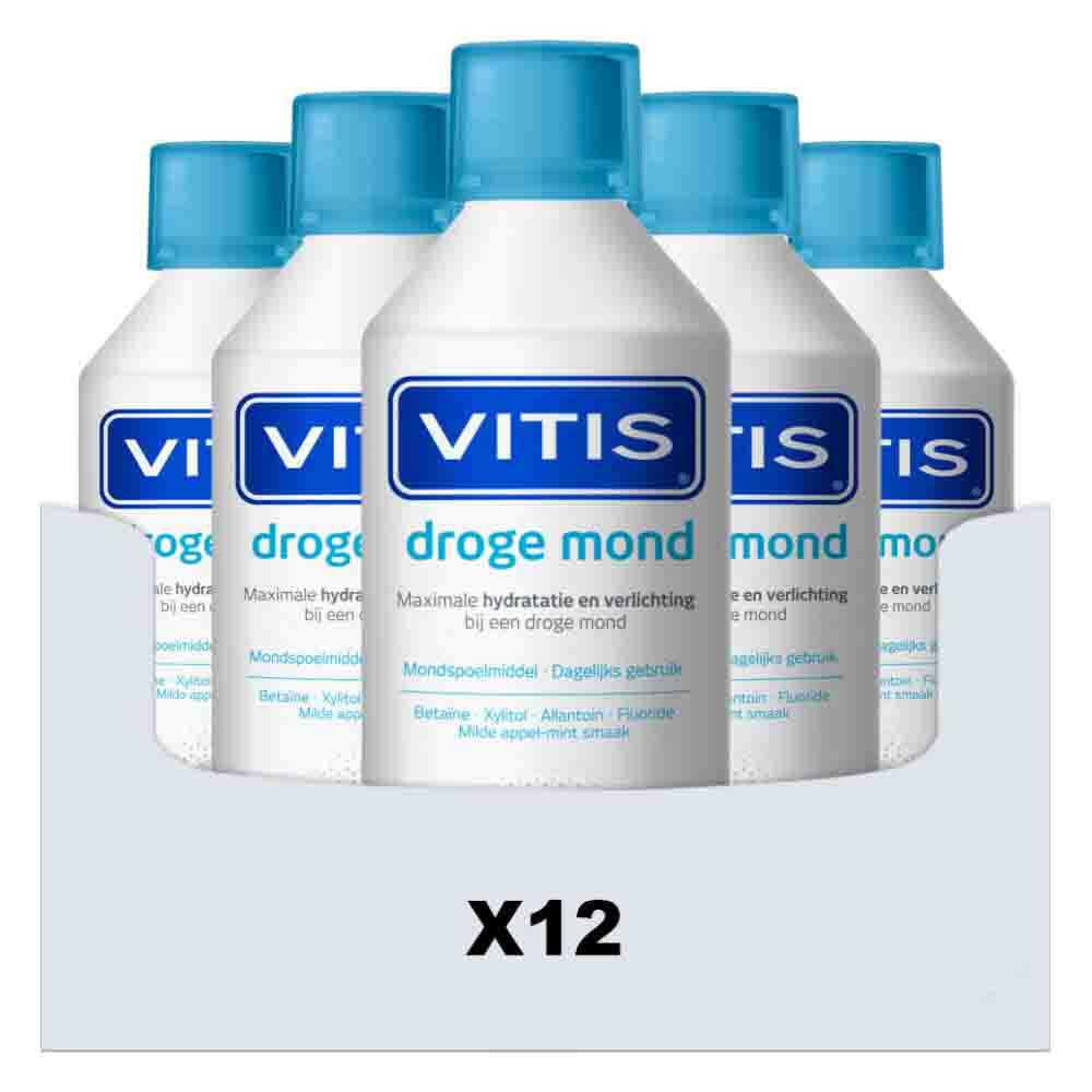 Vitis 12x Mondwater Droge Mond 500 ml - 12 stuks