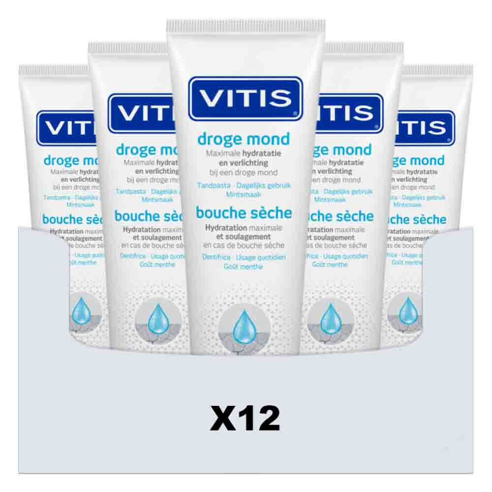 Vitis 12x Tandpasta Droge Mond 75 ml - 12 stuks