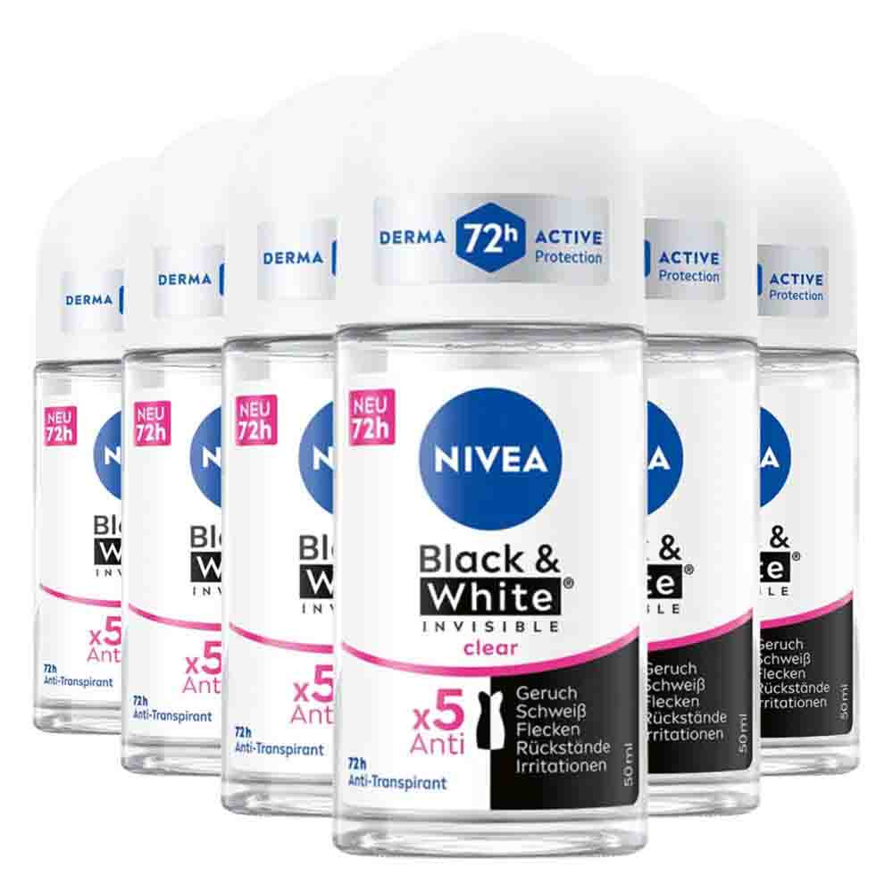6x NIVEA Deodorant Roller Black & White Invisible 50 ml