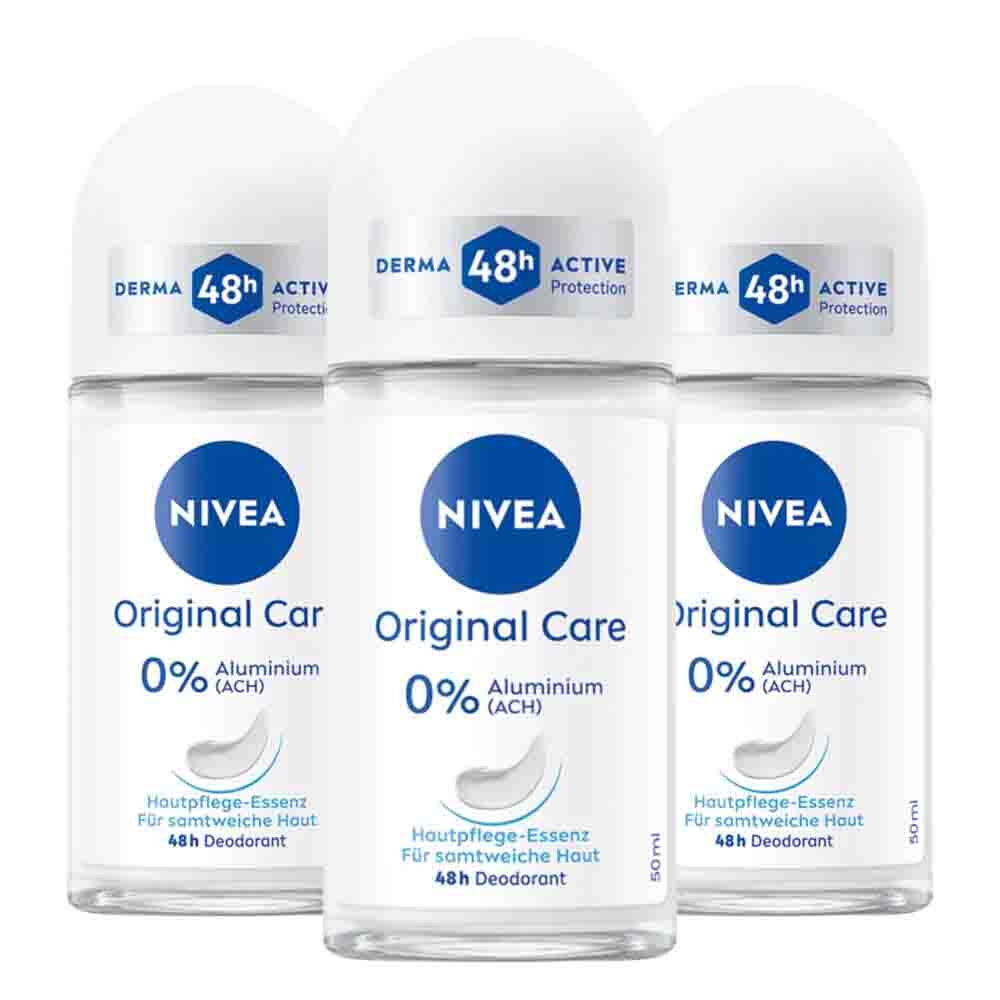 3x NIVEA Deodorant Roller Original Care 0% 50 ml