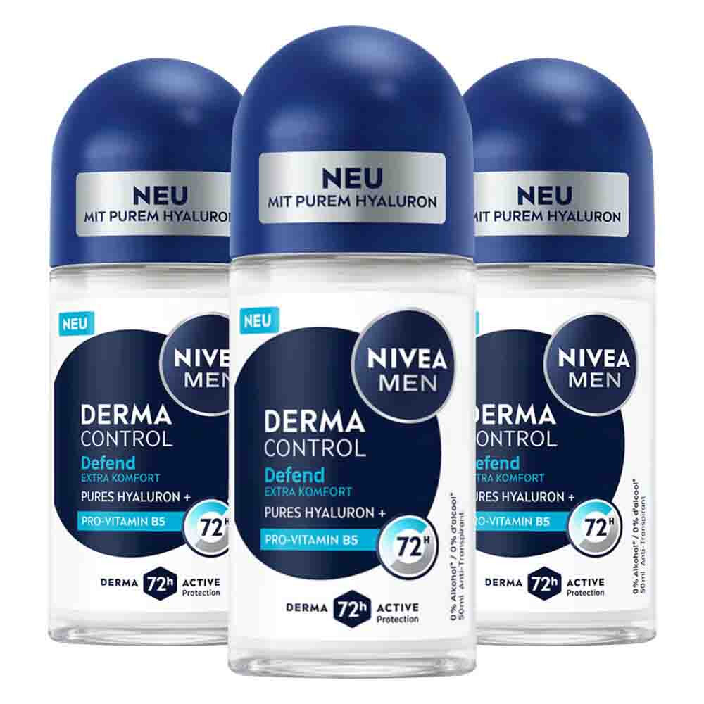 3x NIVEA Deodorant Roller For Men Derma Control Defend 50 ml